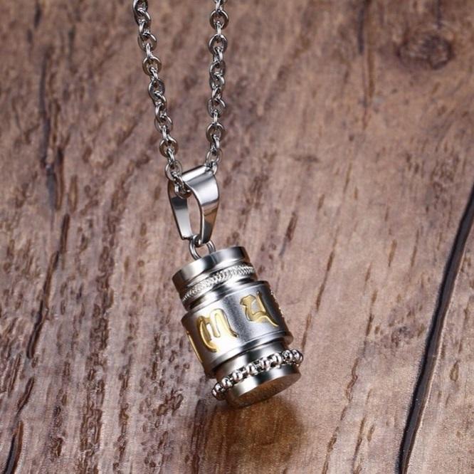 Stainless Steel Prayer Wheel Mantra Necklace Necklace