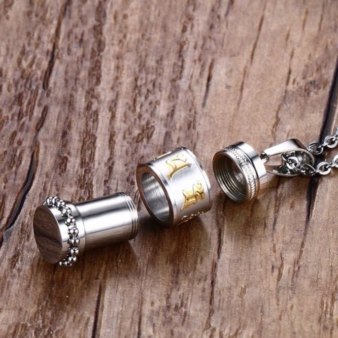 Stainless Steel Prayer Wheel Mantra Necklace Necklace