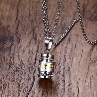 Stainless Steel Prayer Wheel Mantra Necklace Necklace