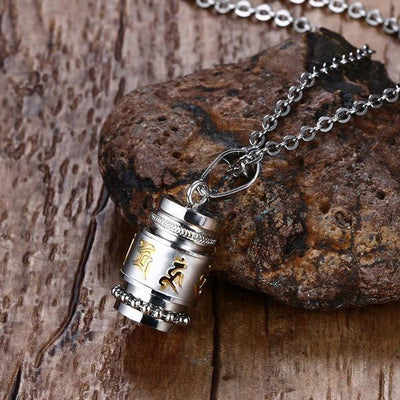 Stainless Steel Prayer Wheel Mantra Necklace Necklace