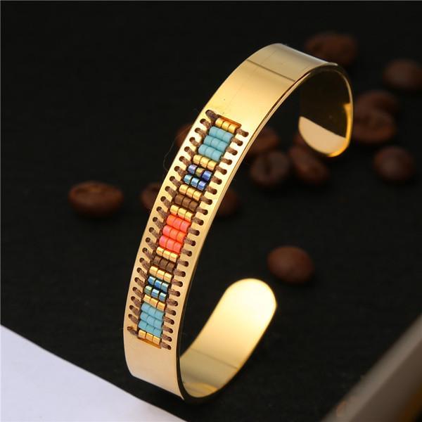 Stainless Steel Seed Beads Open Boho Bangle Style 10 Bracelet