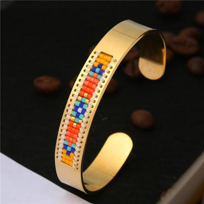 Stainless Steel Seed Beads Open Boho Bangle Style 12 Bracelet