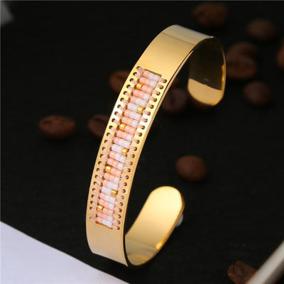 Stainless Steel Seed Beads Open Boho Bangle Style 14 Bracelet