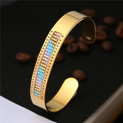 Stainless Steel Seed Beads Open Boho Bangle Style 15 Bracelet