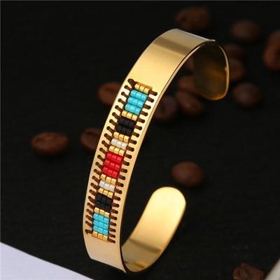 Stainless Steel Seed Beads Open Boho Bangle Style 16 Bracelet