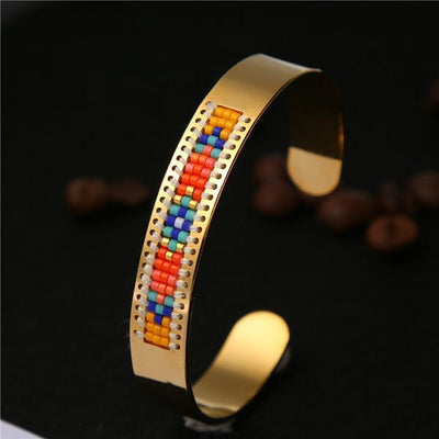 Stainless Steel Seed Beads Open Boho Bangle Style 2 Bracelet