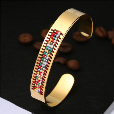 Stainless Steel Seed Beads Open Boho Bangle Style 4 Bracelet