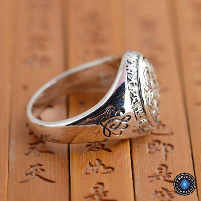 Sterling Silver 6 Syllable Mantra Lotus Signet Ring Rings