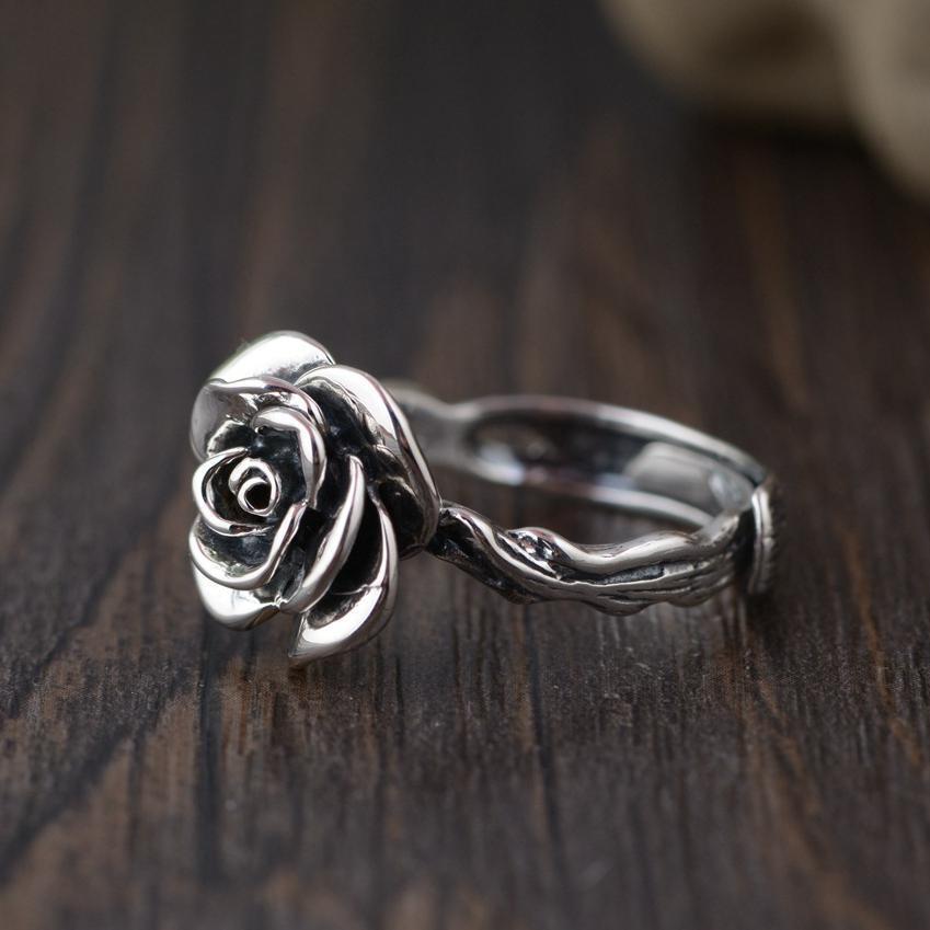 Sterling Silver Vintage Rose Ring Rings