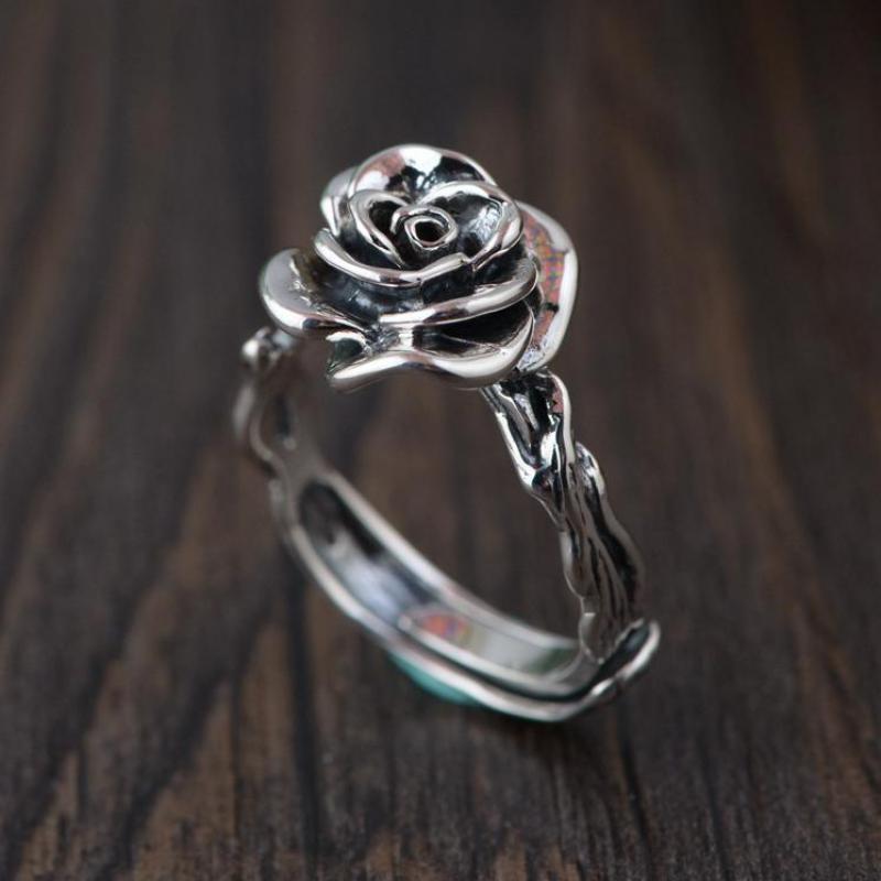 Sterling Silver Vintage Rose Ring Rings