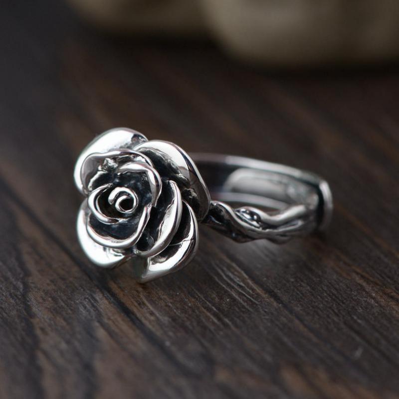 Sterling Silver Vintage Rose Ring Rings