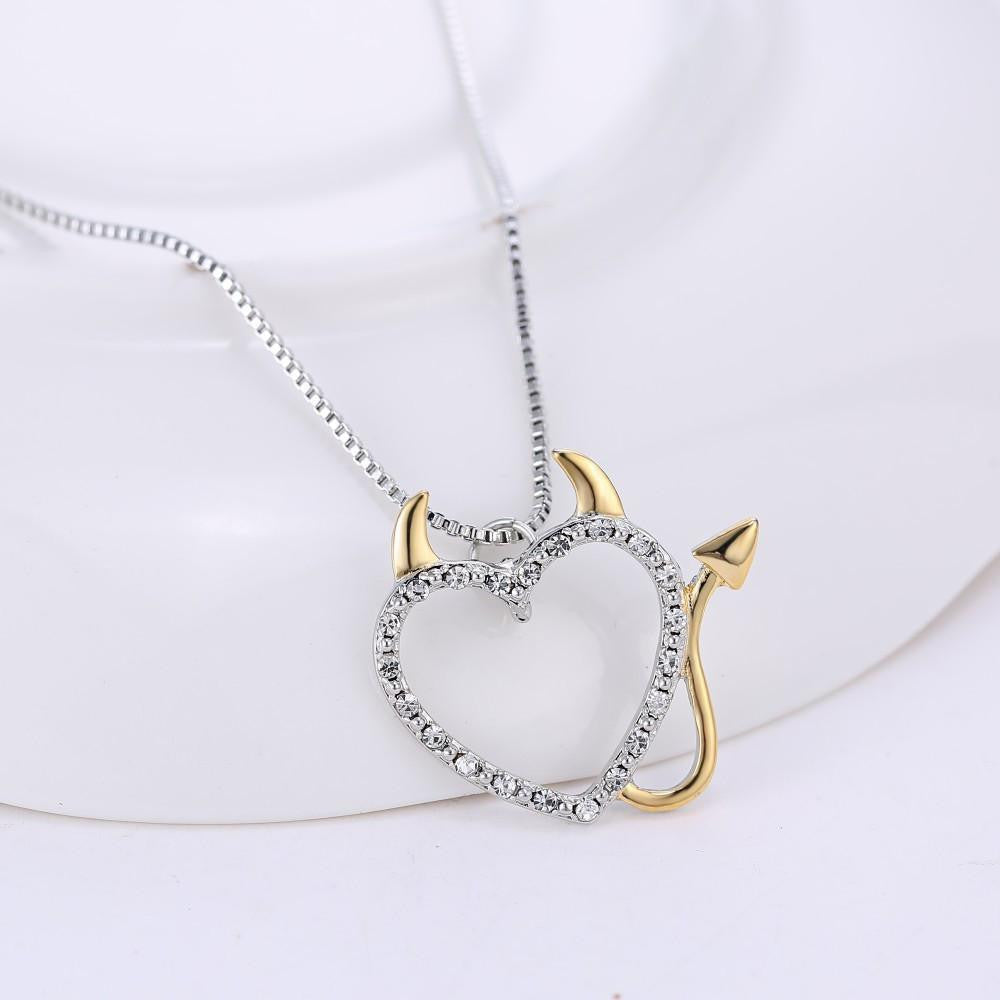 Two Tone Gold and Silver Plated Devil Sweetheart Pendant Necklace Necklace