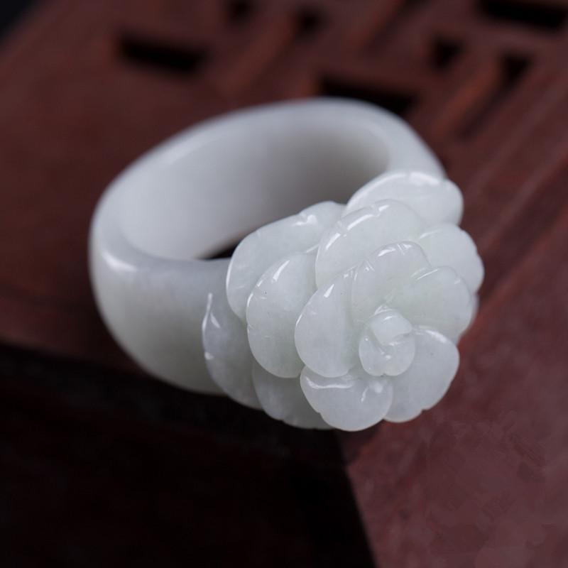 White Jadeite Rose Ring Rings