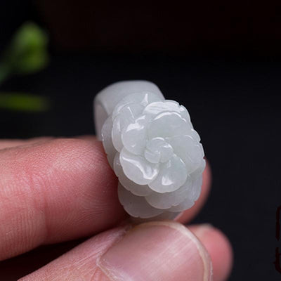 White Jadeite Rose Ring Rings