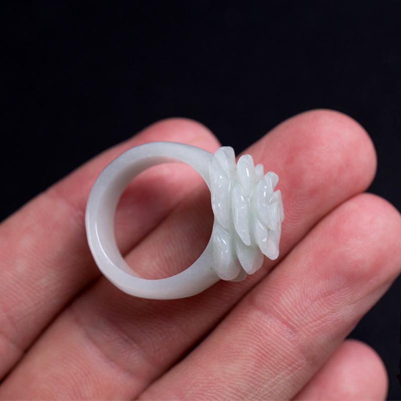 White Jadeite Rose Ring Rings