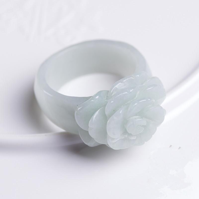 White Jadeite Rose Ring Rings