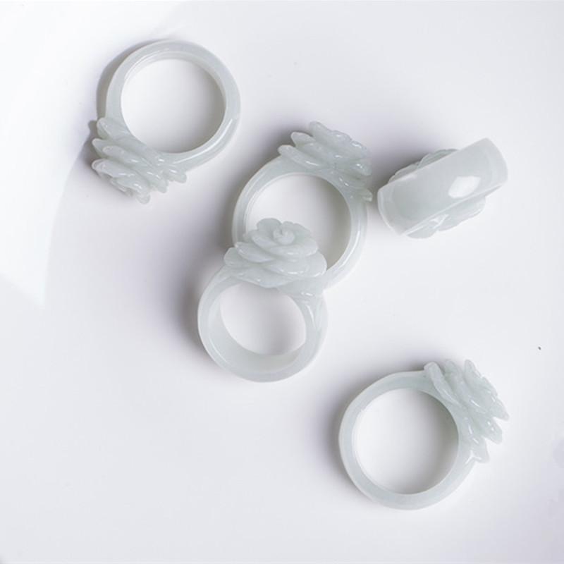 White Jadeite Rose Ring Rings