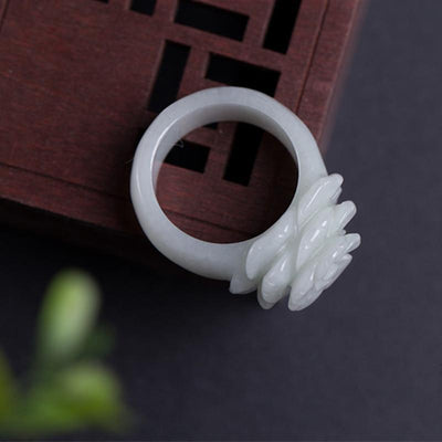 White Jadeite Rose Ring Rings