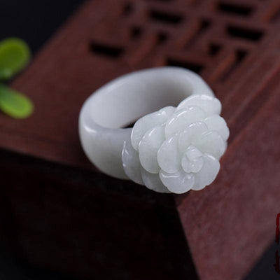 White Jadeite Rose Ring Rings