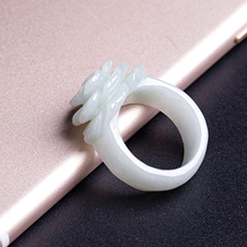 White Jadeite Rose Ring Rings