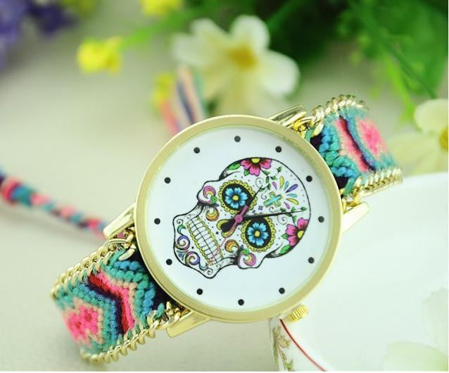 Woven Braided Bracelet Sugar Skull Watch Candy Watch