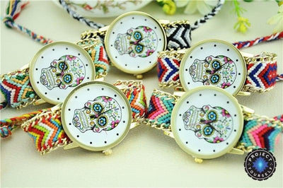 Woven Braided Bracelet Sugar Skull Watch Watch